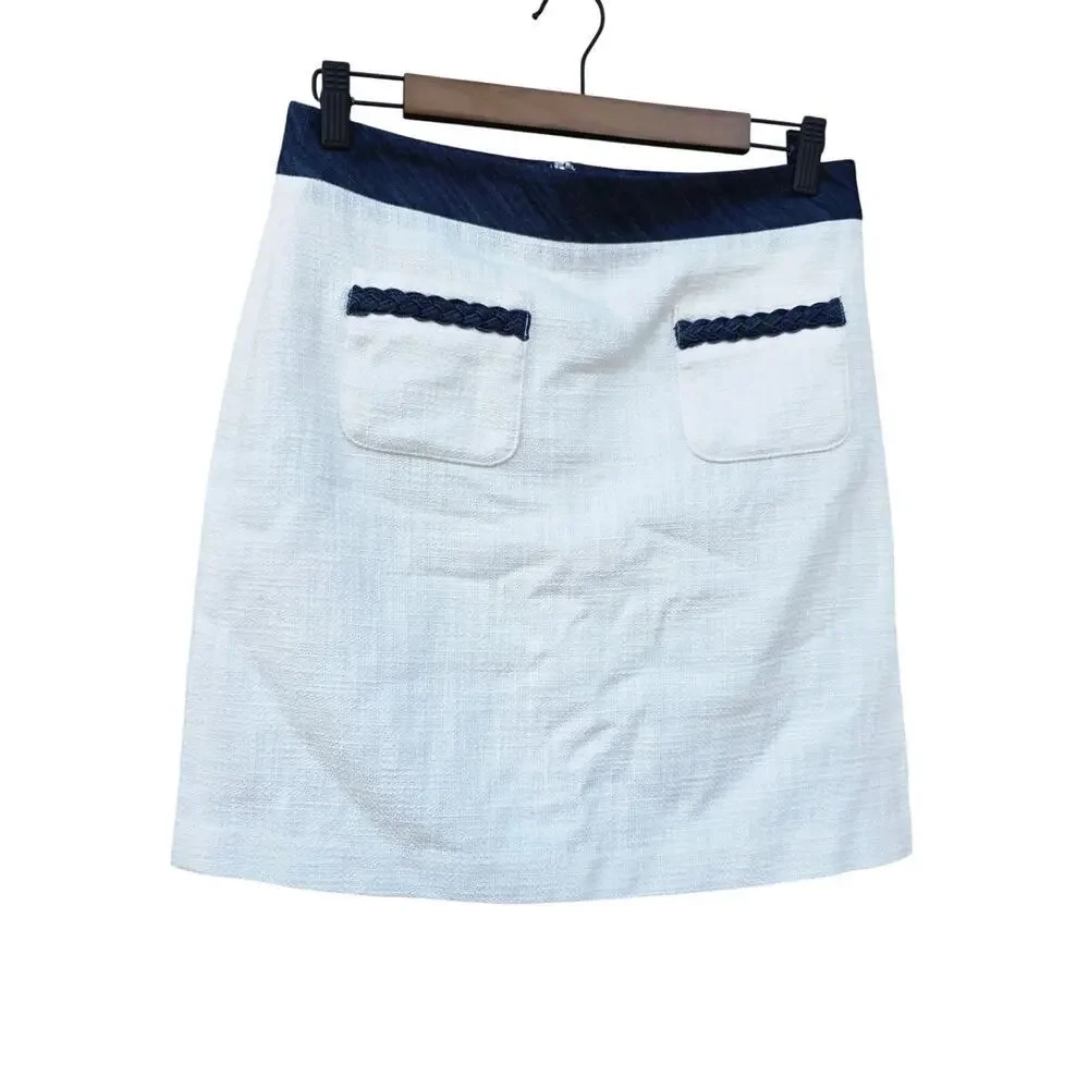 Karl Lagerfeld Tweed A-Line Skirt White/Navy Size 4
